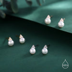 Genuine Freshwater Pearl CZ Trio Stud Earrings in Sterling Silver, Delicate Tiny Pearl and CZ Earrings, Trinity Pearl, Genuine Pearls.