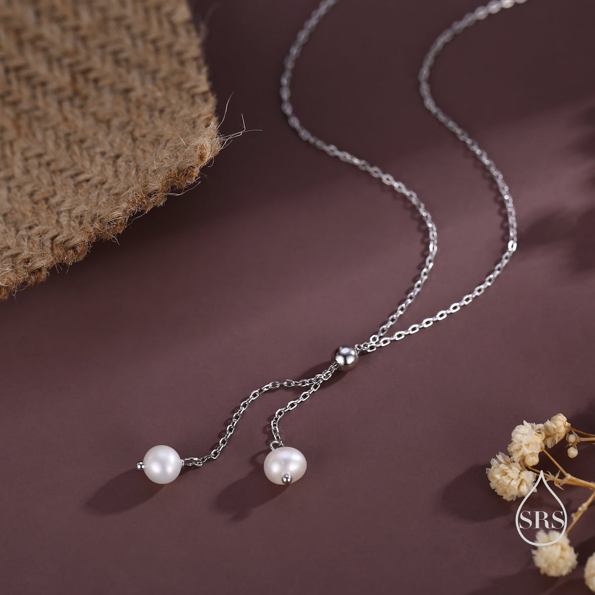 Genuine Pearl Lariat Necklace in Sterling Silver, Silver or Gold , Y Shape, Slider Necklace, Genuine Freshwater Pearls, Pearl Necklace