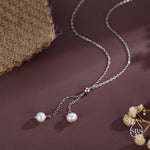 Genuine Pearl Lariat Necklace in Sterling Silver, Silver or Gold , Y Shape, Slider Necklace, Genuine Freshwater Pearls, Pearl Necklace