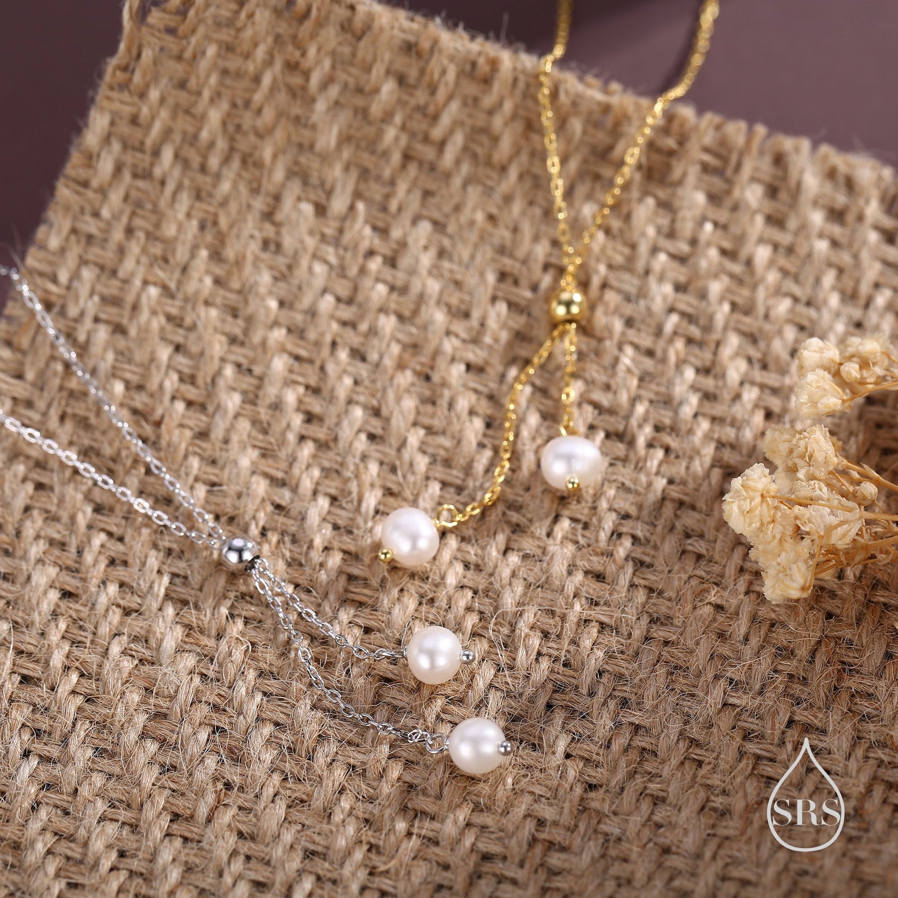 Genuine Pearl Lariat Necklace in Sterling Silver, Silver or Gold , Y Shape, Slider Necklace, Genuine Freshwater Pearls, Pearl Necklace