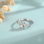 Sterling Silver Paw Print Ring, Adjustable Size Paw Print Ring, Small Pet Lover Ring, Cat Paw Ring, Dog Paw Ring