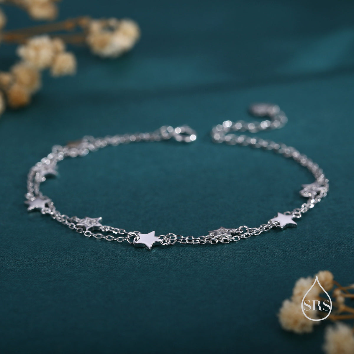 Double Layer Star Bracelet in Sterling Silver, Silver or Gold or Rose Gold, Floating Star Bracelet, Silver Star Bracelet, Tiny Star Bracelet