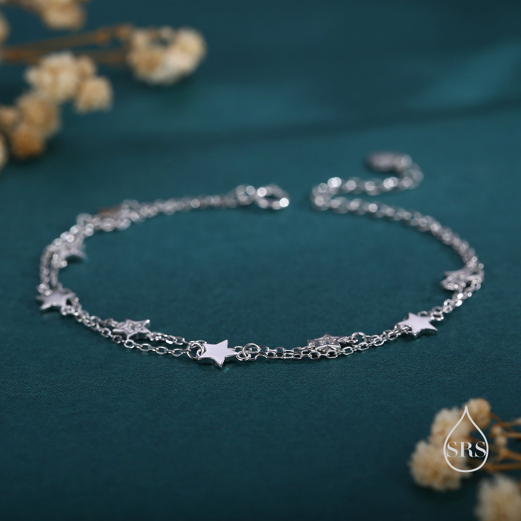 Double Layer Star Bracelet in Sterling Silver, Silver or Gold or Rose Gold, Floating Star Bracelet, Silver Star Bracelet, Tiny Star Bracelet