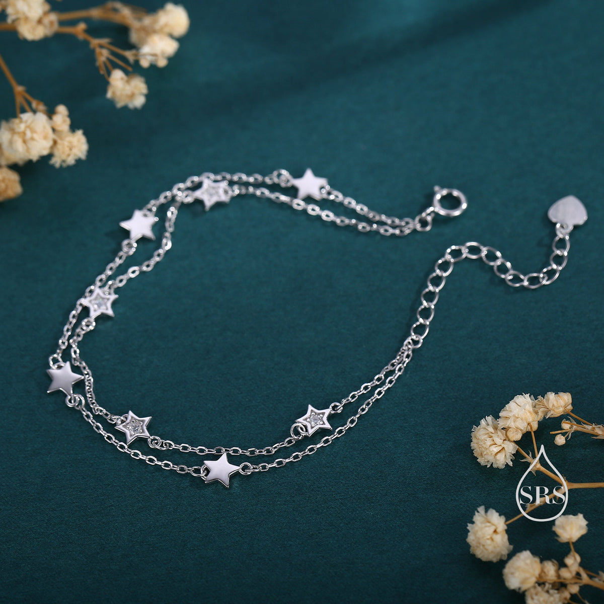 Double Layer Star Bracelet in Sterling Silver, Silver or Gold or Rose Gold, Floating Star Bracelet, Silver Star Bracelet, Tiny Star Bracelet