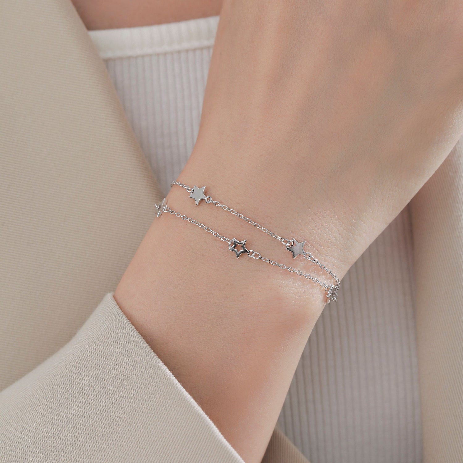 Double Layer Floating Star Charm Bracelet