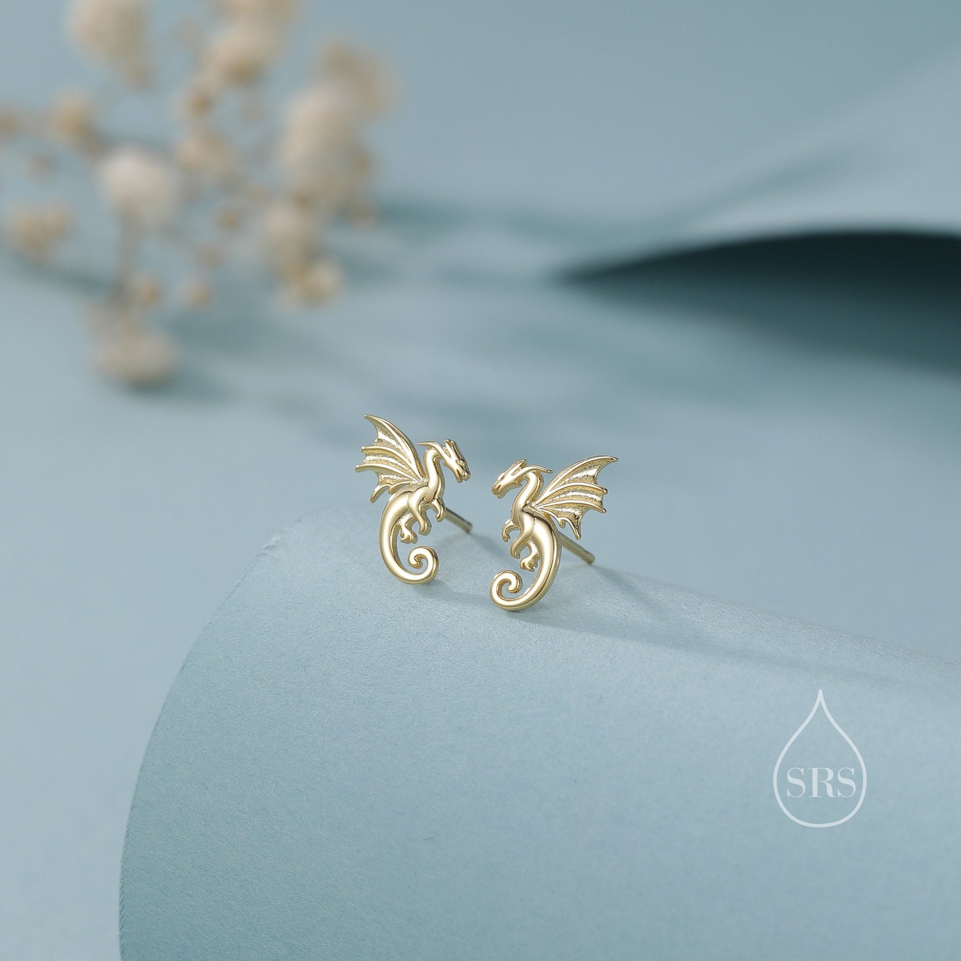 Extra Small Dragon Stud Earrings in Sterling Silver, Silver or Gold or Rose Gold, Sterling Silver Dragon Earrings, Small Dragon Stud