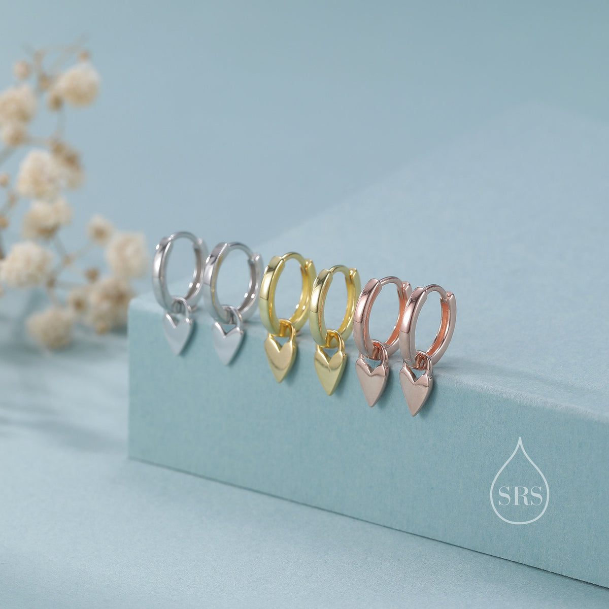 Sterling Silver Heart Huggie Hoops, Silver or Gold or Rose Gold, Detachable Tiny Heart Hoop Earrings, Heart Charm Dangle Earrings,
