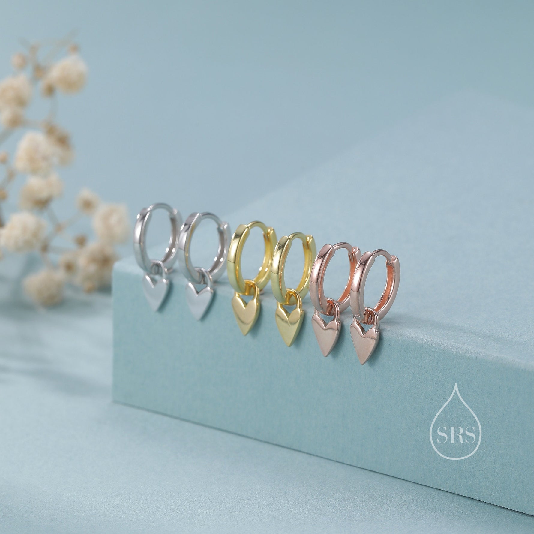 Sterling Silver Heart Huggie Hoops, Silver or Gold or Rose Gold, Detachable Tiny Heart Hoop Earrings, Heart Charm Dangle Earrings,