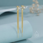 Starburst Dangle Drop Stud Earrings in Sterling Silver with Sparkle Tassels, Silver or Gold or Rose Gold, Tiny North Star Dangle Earrings