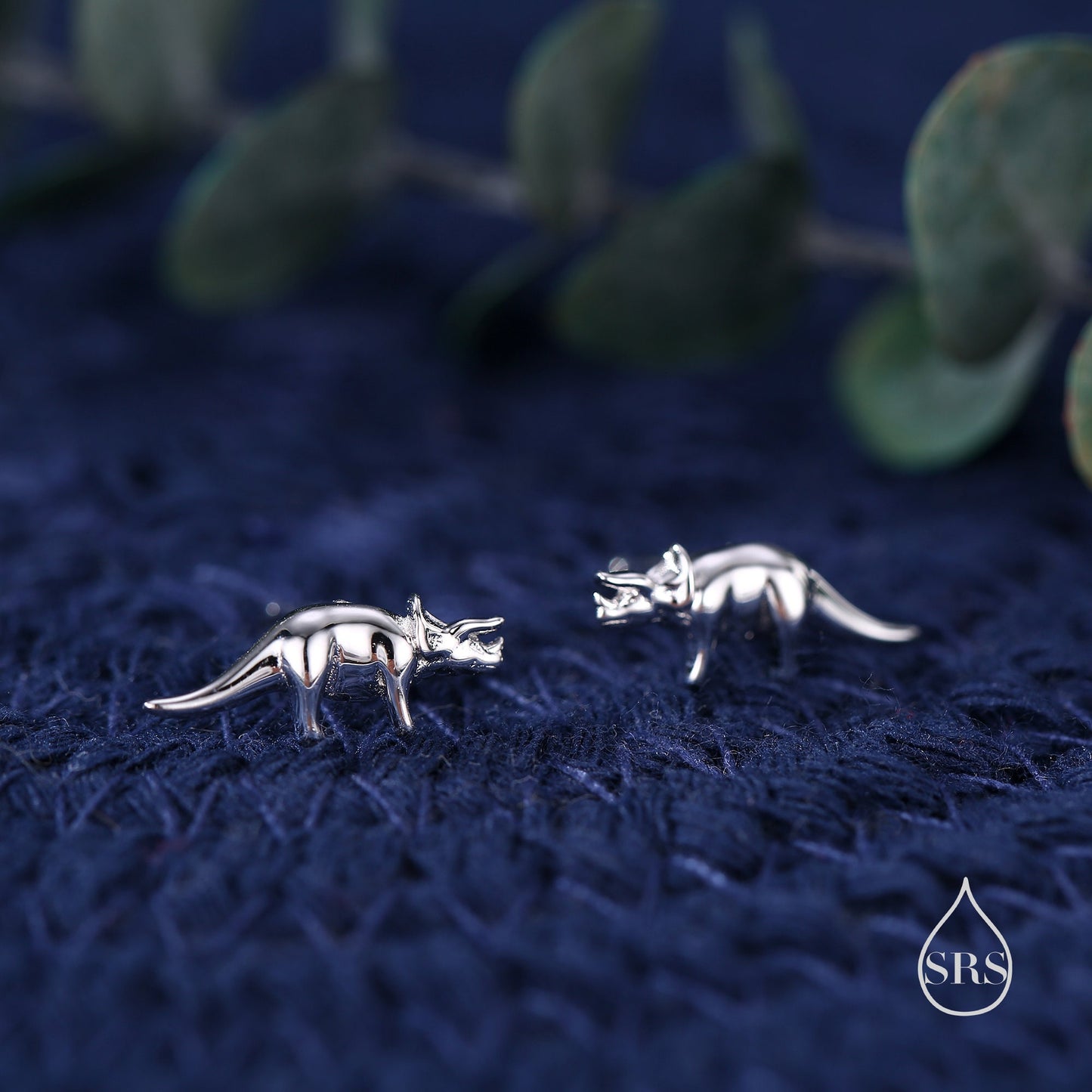 Triceratops Dinosaur Fossil Stud Earrings in Sterling Silver, Silver, Gold or Rose Gold, Quirky Dino Stud,  Tiny Dino Stud