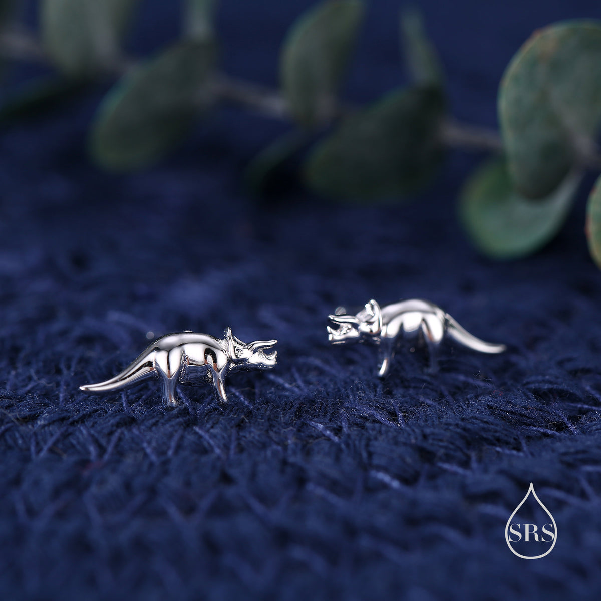 Triceratops Dinosaur Fossil Stud Earrings in Sterling Silver, Silver, Gold or Rose Gold, Quirky Dino Stud, Tiny Dino Stud