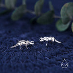Triceratops Dinosaur Fossil Stud Earrings in Sterling Silver, Silver, Gold or Rose Gold, Quirky Dino Stud, Tiny Dino Stud