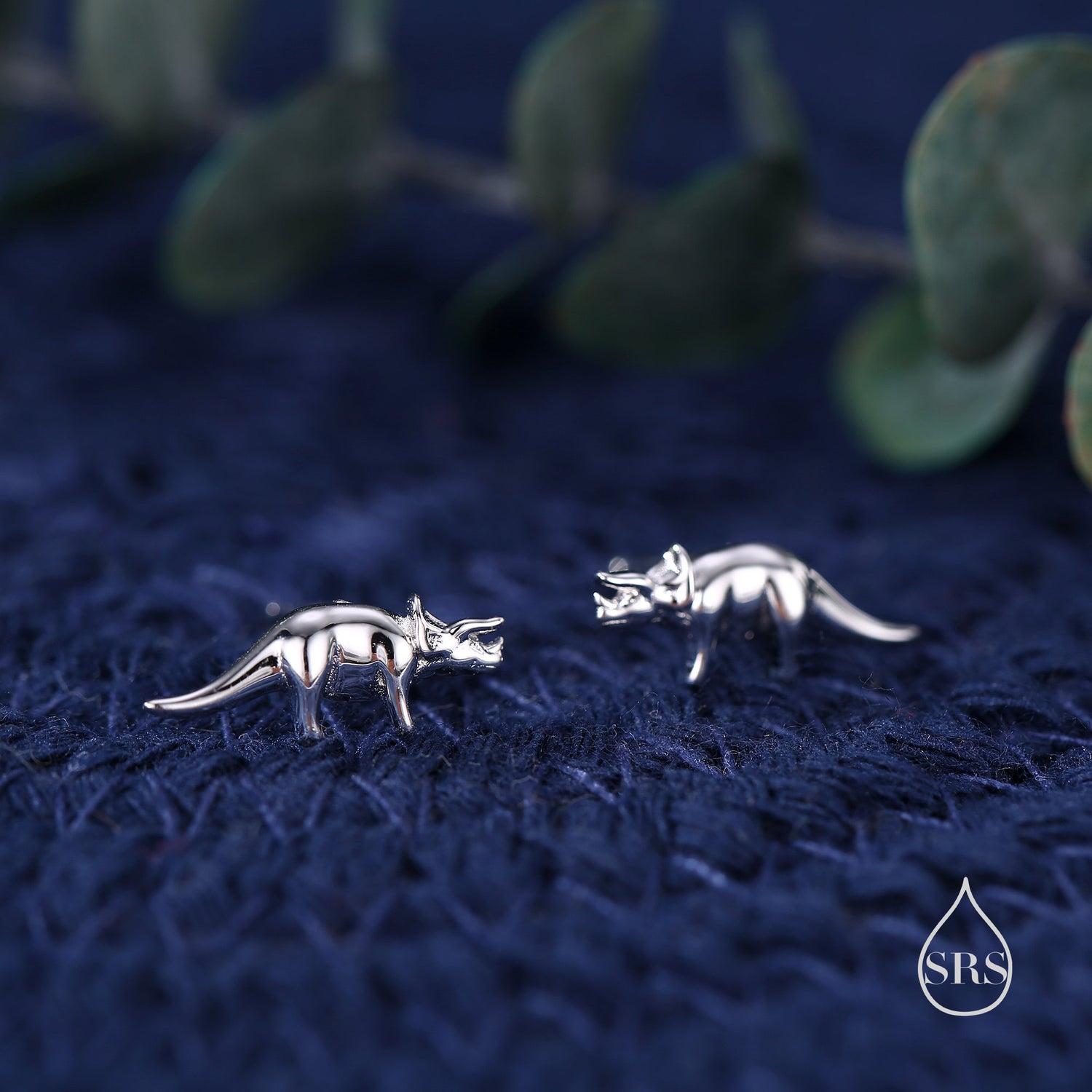 Triceratops Dinosaur Fossil Stud Earrings in Sterling Silver, Silver, Gold or Rose Gold, Quirky Dino Stud, Tiny Dino Stud