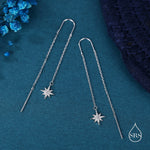 Starburst Threader Earrings in Sterling Silver, North Star U Shape Ear Threaders, Silver, Gold or Rose Gold, Star Threaders, Long Threaders