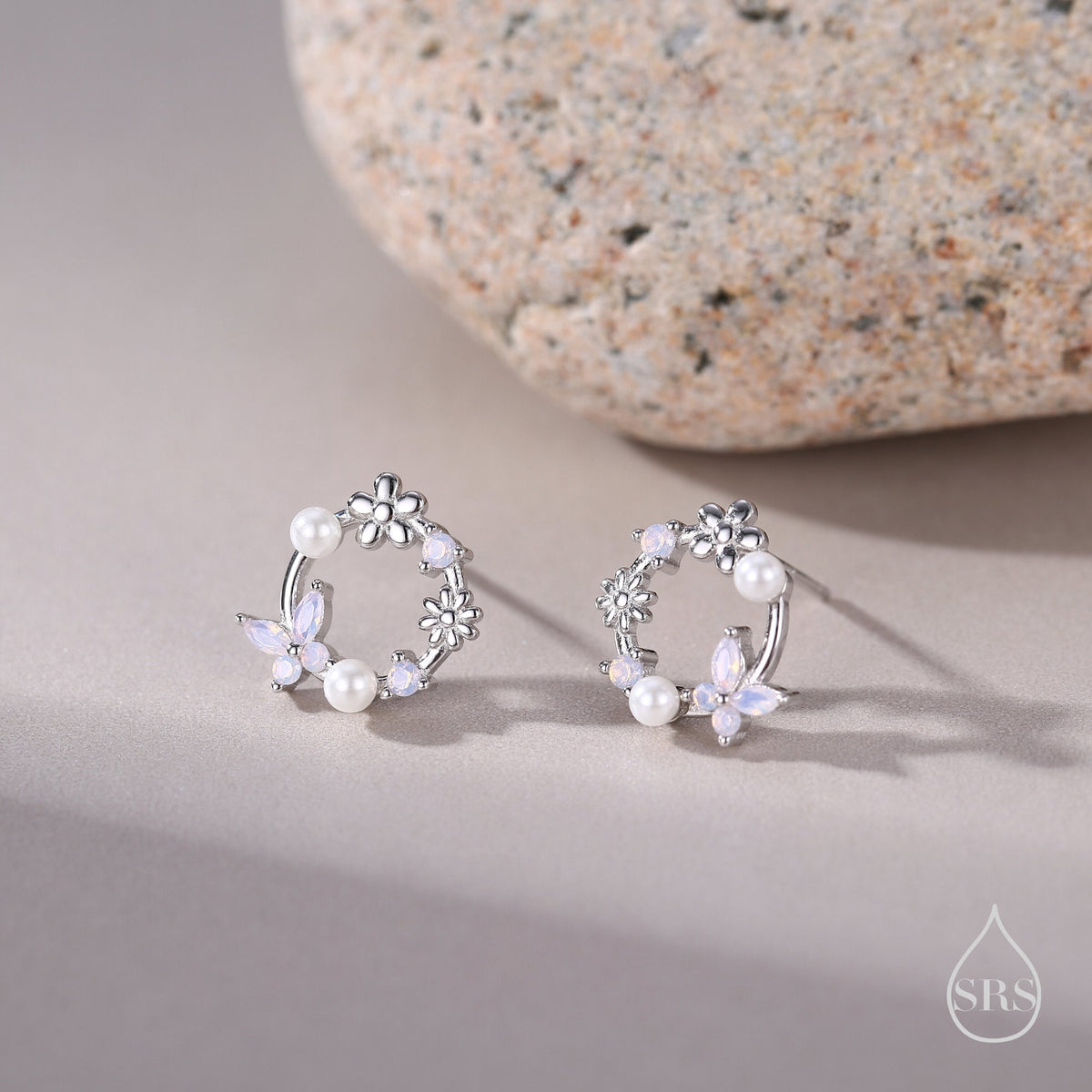 Tiny CZ Flower Wreath Stud Earrings