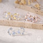 Sterling Silver Tiny Flower Wreath Stud Earrings - Opal Blue - Silver or Gold or Rose Gold, CZ Circle Flower and Butterfly Stud Earrings