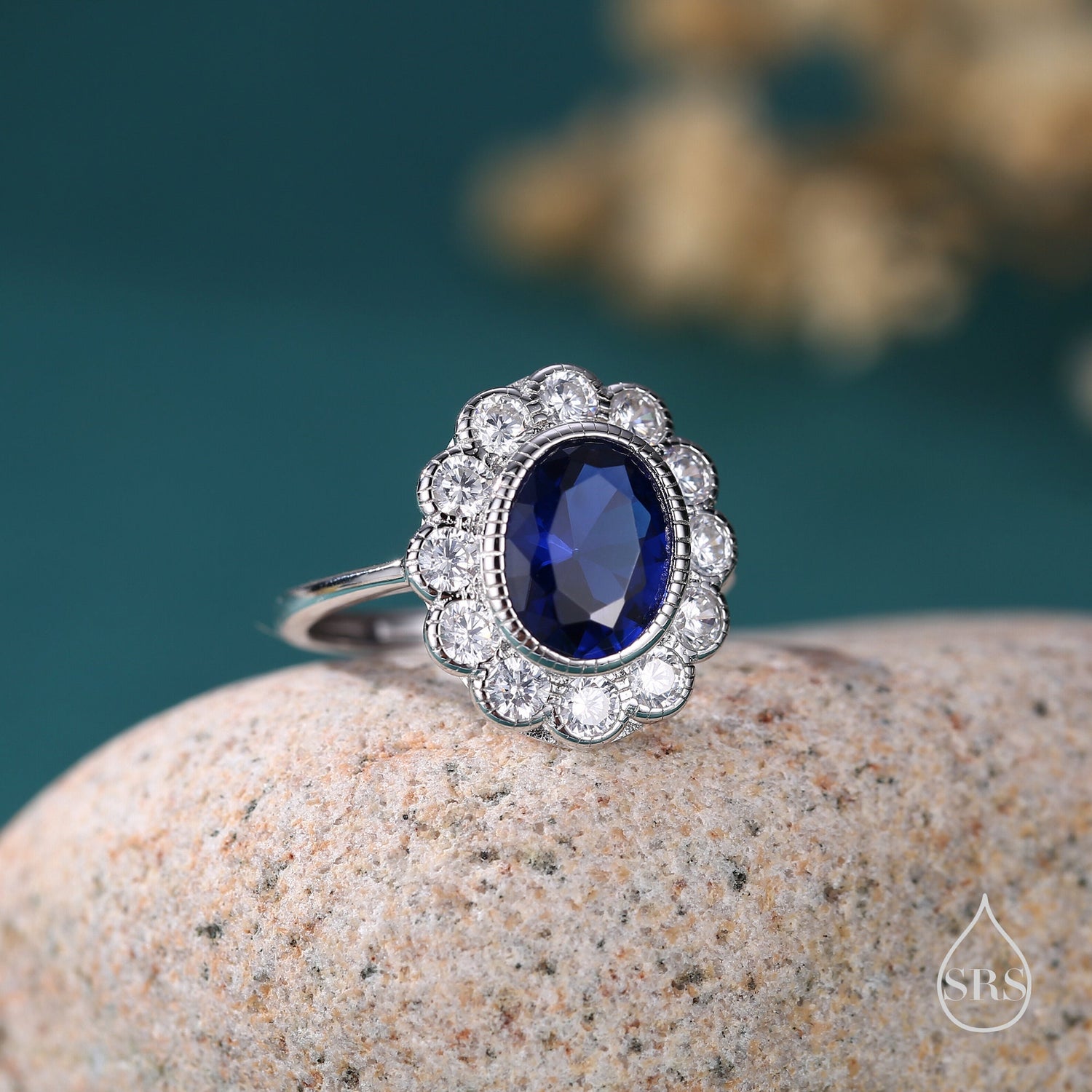 Sterling Silver Vintage Inspired Sapphire Blue CZ Ring, Adjustable Size, Blue CZ Ring, Vintage Style Sapphire Ring, Lab Created CZ RIng