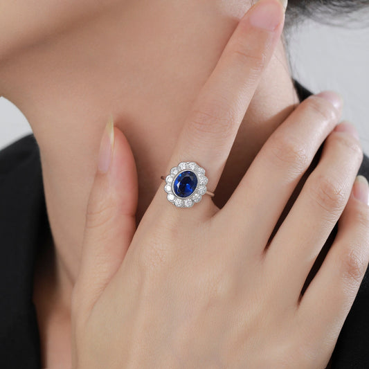 Sterling Silver Vintage Inspired Sapphire Blue CZ Ring, Adjustable Size, Blue CZ Ring, Vintage Style Sapphire Ring, Lab Created CZ RIng