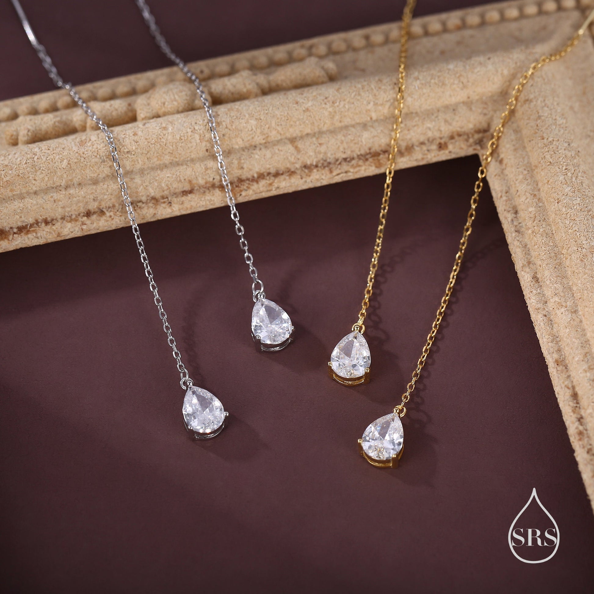 CZ Droplet Threader Earrings in Sterling Silver, Silver or Gold, Pear Cut CZ Long Ear Threaders, Sparkly CZ Threaders,