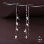 Genuine Fresh Water Pearl Cascade U Shape Threader Earrings in Sterling Silver, Silver or Gold Finish Ear Threaders, Long Threaders,