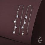 Genuine Fresh Water Pearl Cascade U Shape Threader Earrings in Sterling Silver, Silver or Gold Finish Ear Threaders, Long Threaders,