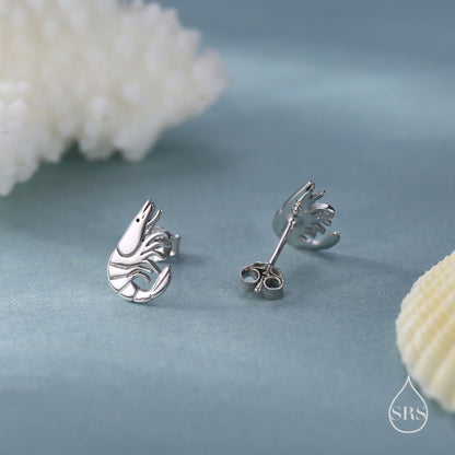 Prawn Stud Earrings in Sterling Silver, Silver or Gold or Rose Gold, Shrimp Stud Earrings, Fish Earrings, Ocean Animal Earrings