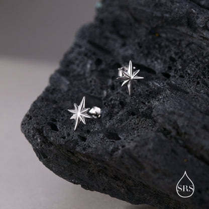 Tiny Starburst Stud Earrings in Sterling Silver, Delicate North Star Earrings, Silver, Gold or Rose Gold, Star Earrings, Celestial Earrings