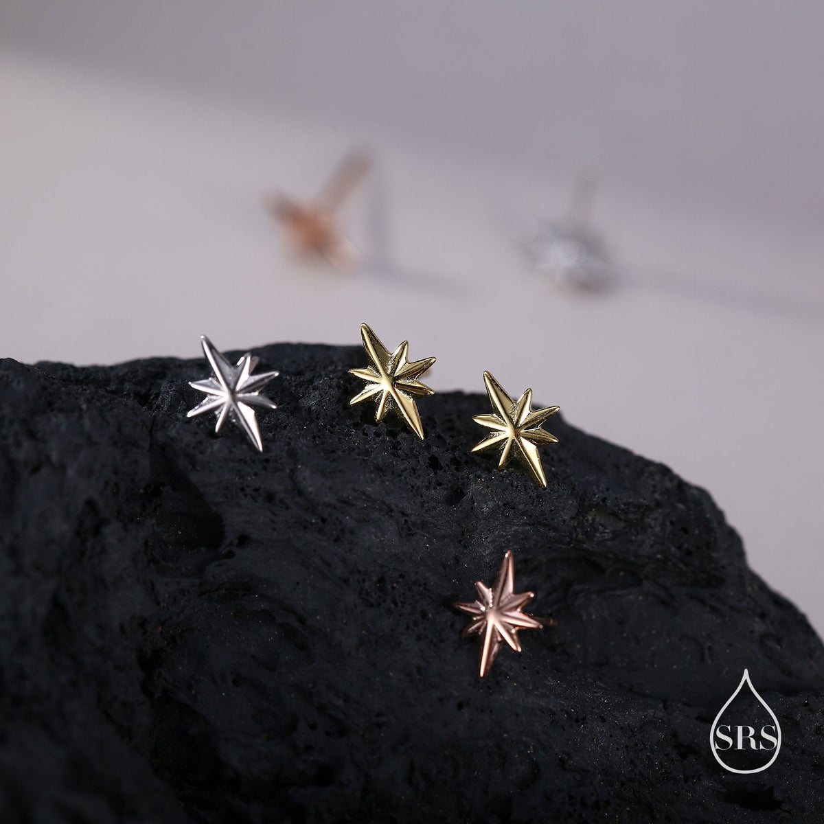 Tiny Starburst Stud Earrings in Sterling Silver, Delicate North Star Earrings, Silver, Gold or Rose Gold, Star Earrings, Celestial Earrings