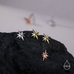 Tiny Starburst Stud Earrings in Sterling Silver, Delicate North Star Earrings, Silver, Gold or Rose Gold, Star Earrings, Celestial Earrings