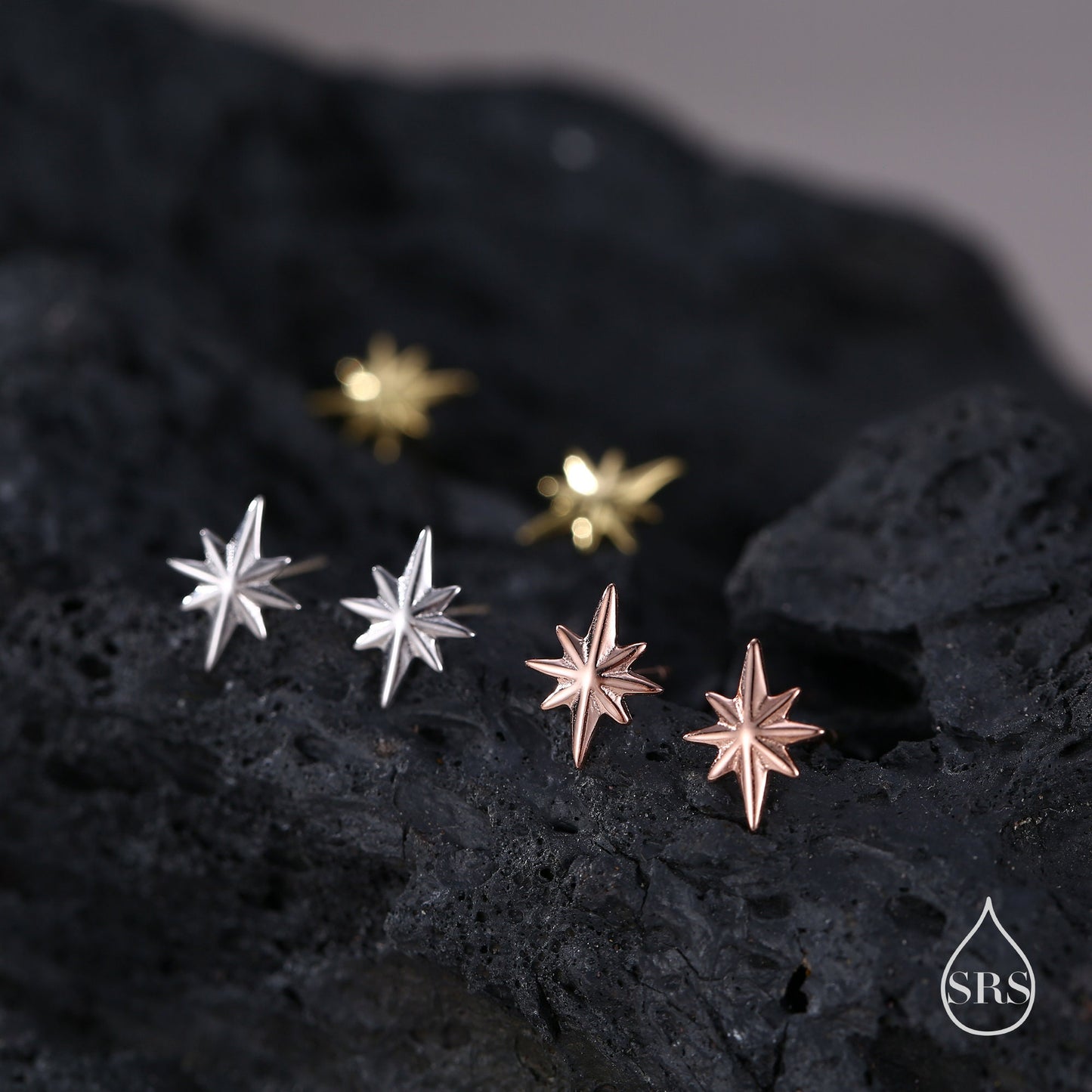 Tiny Starburst Stud Earrings in Sterling Silver, Delicate North Star Earrings, Silver, Gold or Rose Gold, Star Earrings, Celestial Earrings