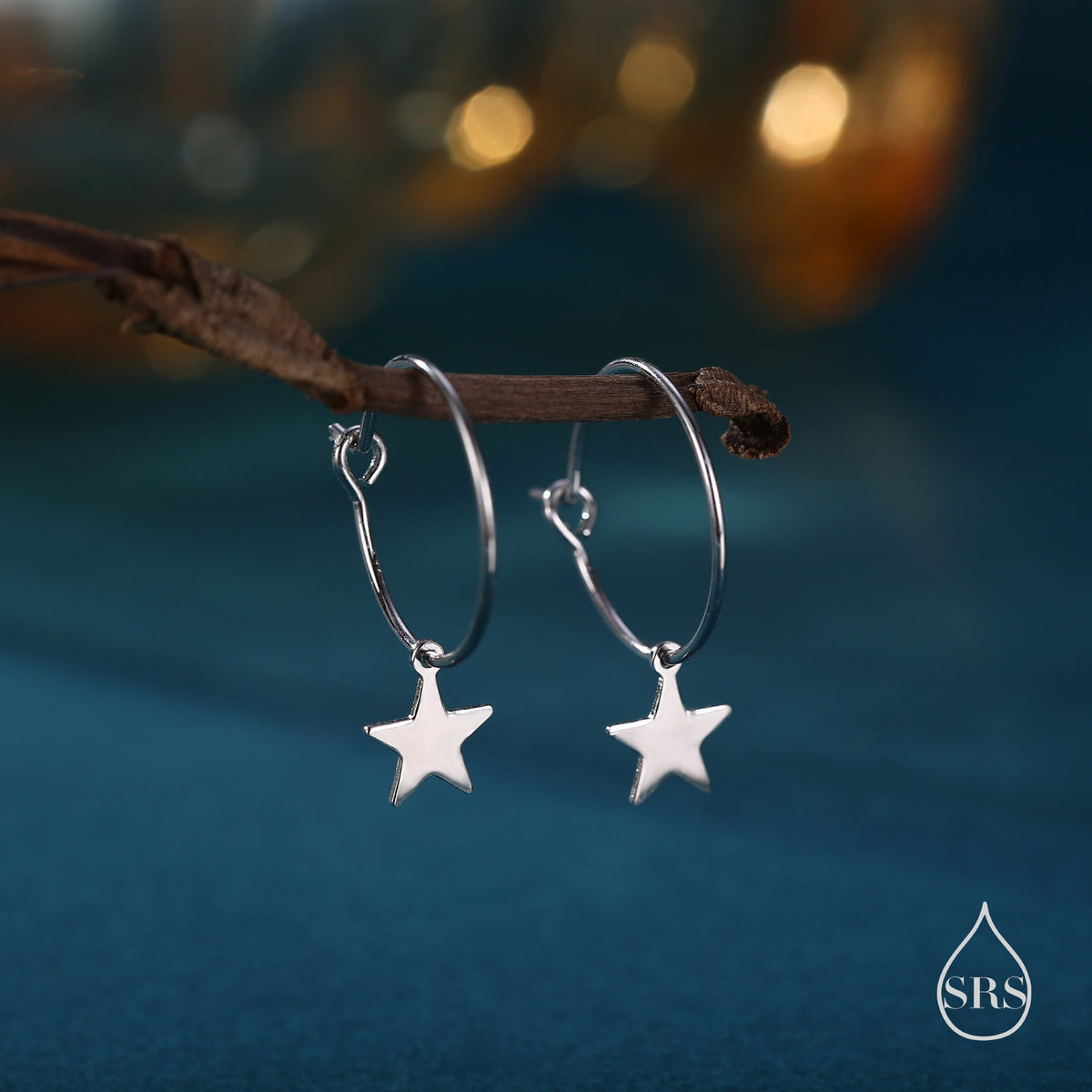 Very Minimalist Star Hoop Earrings in Sterling Silver, Silver, Gold or Rose Gold Finish, Two Sizes Available.
