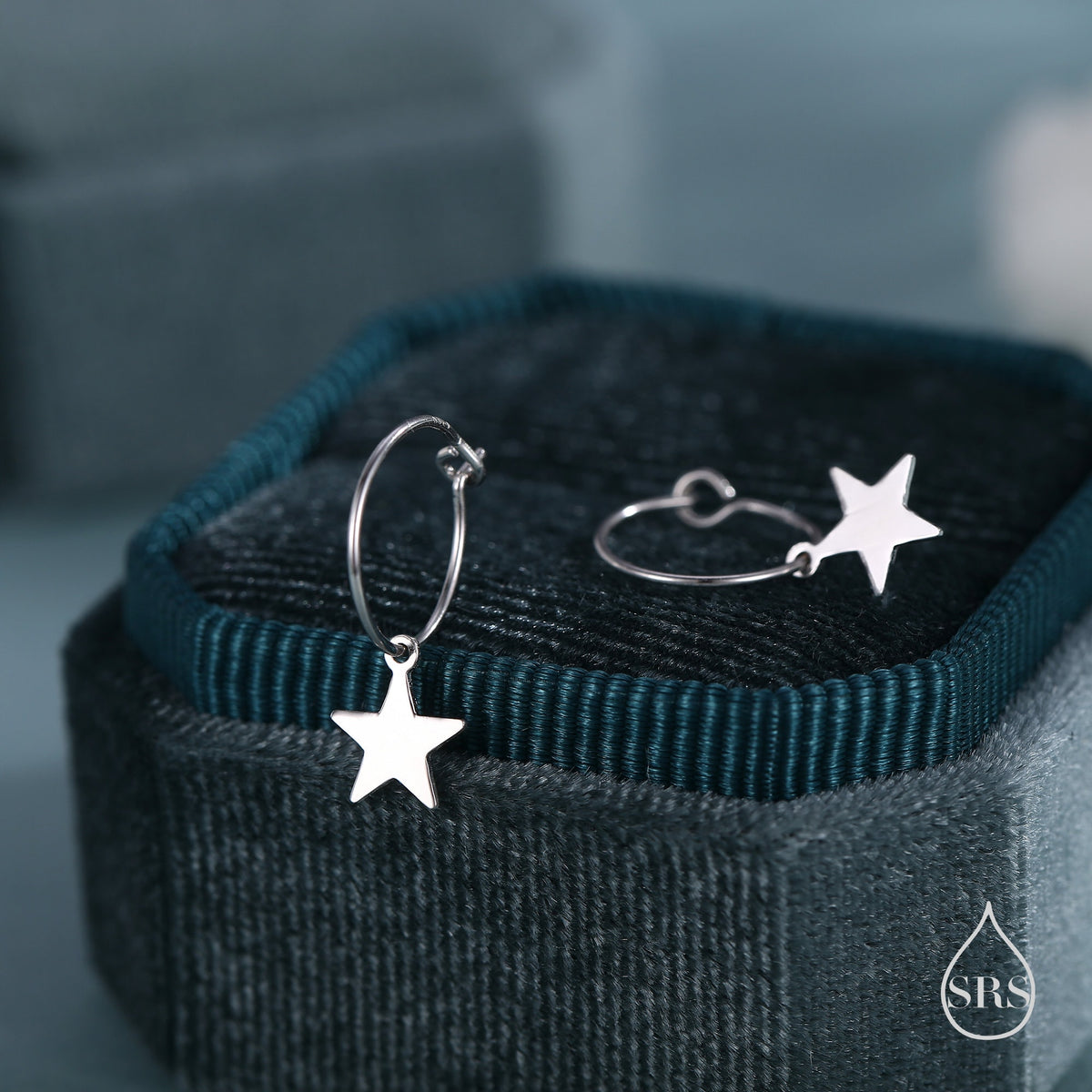 Very Minimalist Star Hoop Earrings in Sterling Silver, Silver, Gold or Rose Gold Finish, Two Sizes Available.