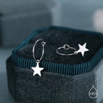Very Minimalist Star Hoop Earrings in Sterling Silver, Silver, Gold or Rose Gold Finish, Two Sizes Available.