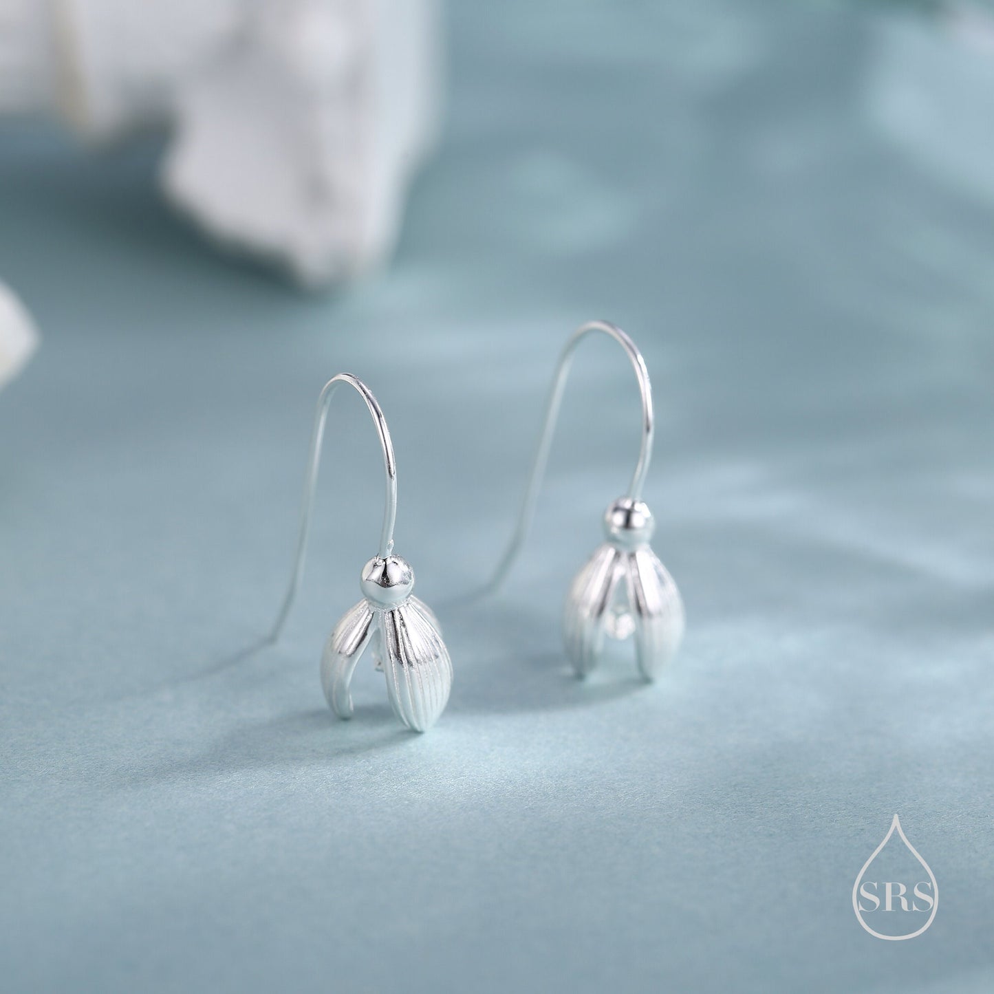 Delicate Snowdrop Flower Drop Earrings in Sterling Silver, Silver and Gold, Nature Inspired Flower Earrings, January Birth Flower, Botanical