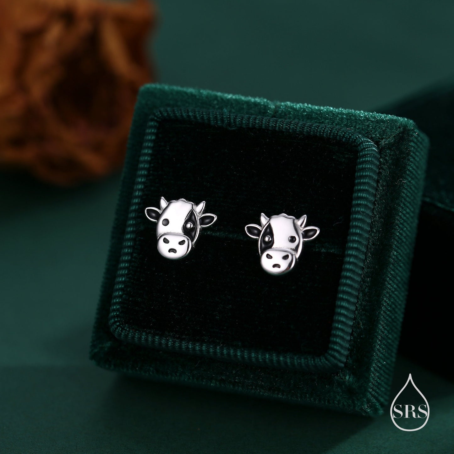 Small Pair of Dairy Cow Stud Earrings in Sterling Silver - Cute Farm Animal Stud Earrings - Cute, Fun, Whimsical