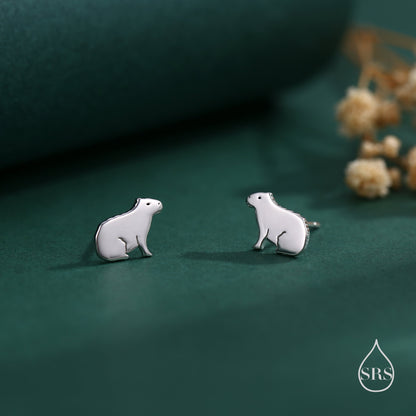 Sitting Capybara Stud Earrings in Sterling Silver - Silver, Gold or Rose Gold - Cute Animal Earrings  - Pantanal Animal - Fun, Whimsical