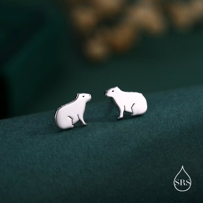 Sitting Capybara Stud Earrings in Sterling Silver - Silver, Gold or Rose Gold - Cute Animal Earrings  - Pantanal Animal - Fun, Whimsical