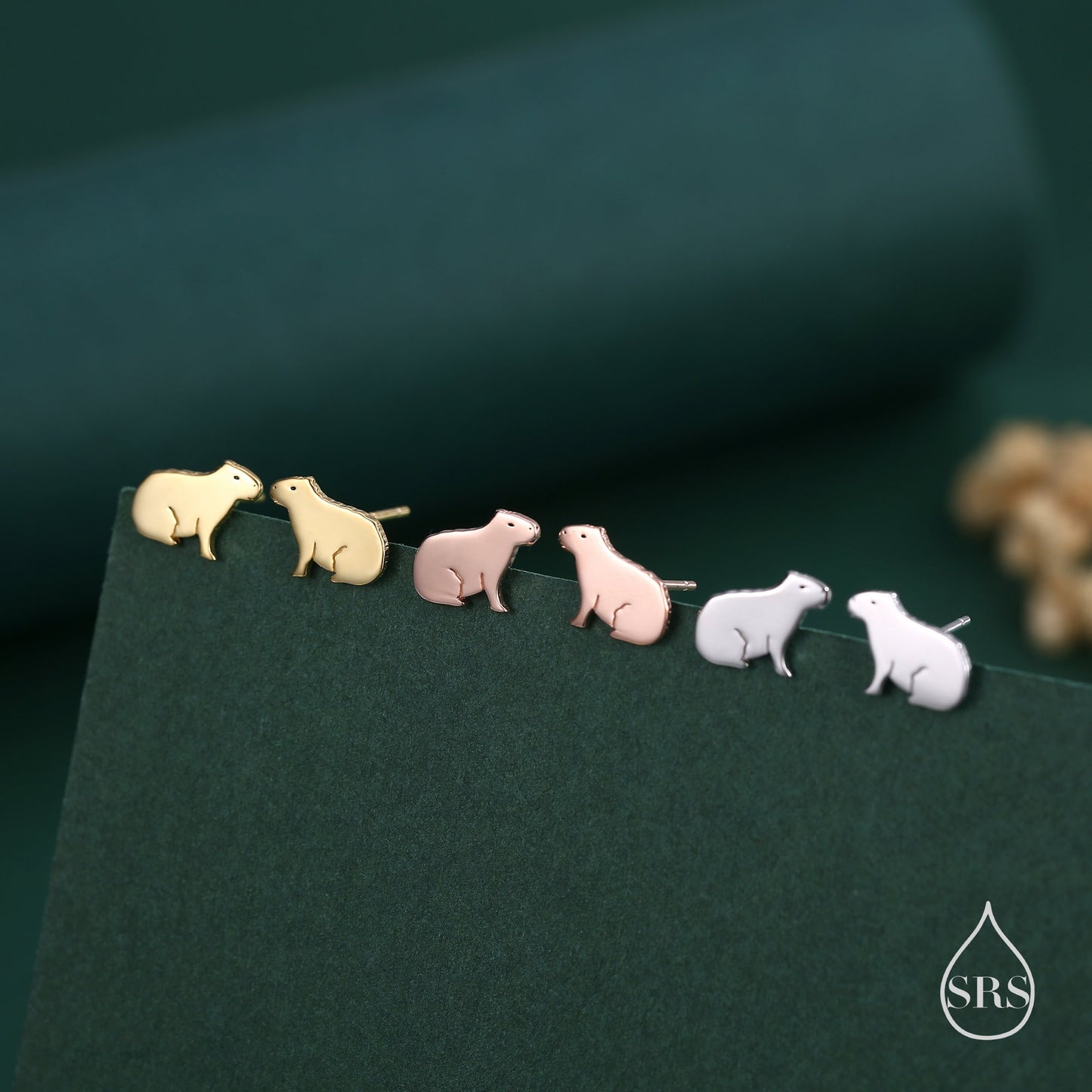 Sitting Capybara Stud Earrings in Sterling Silver - Silver, Gold or Rose Gold - Cute Animal Earrings  - Pantanal Animal - Fun, Whimsical