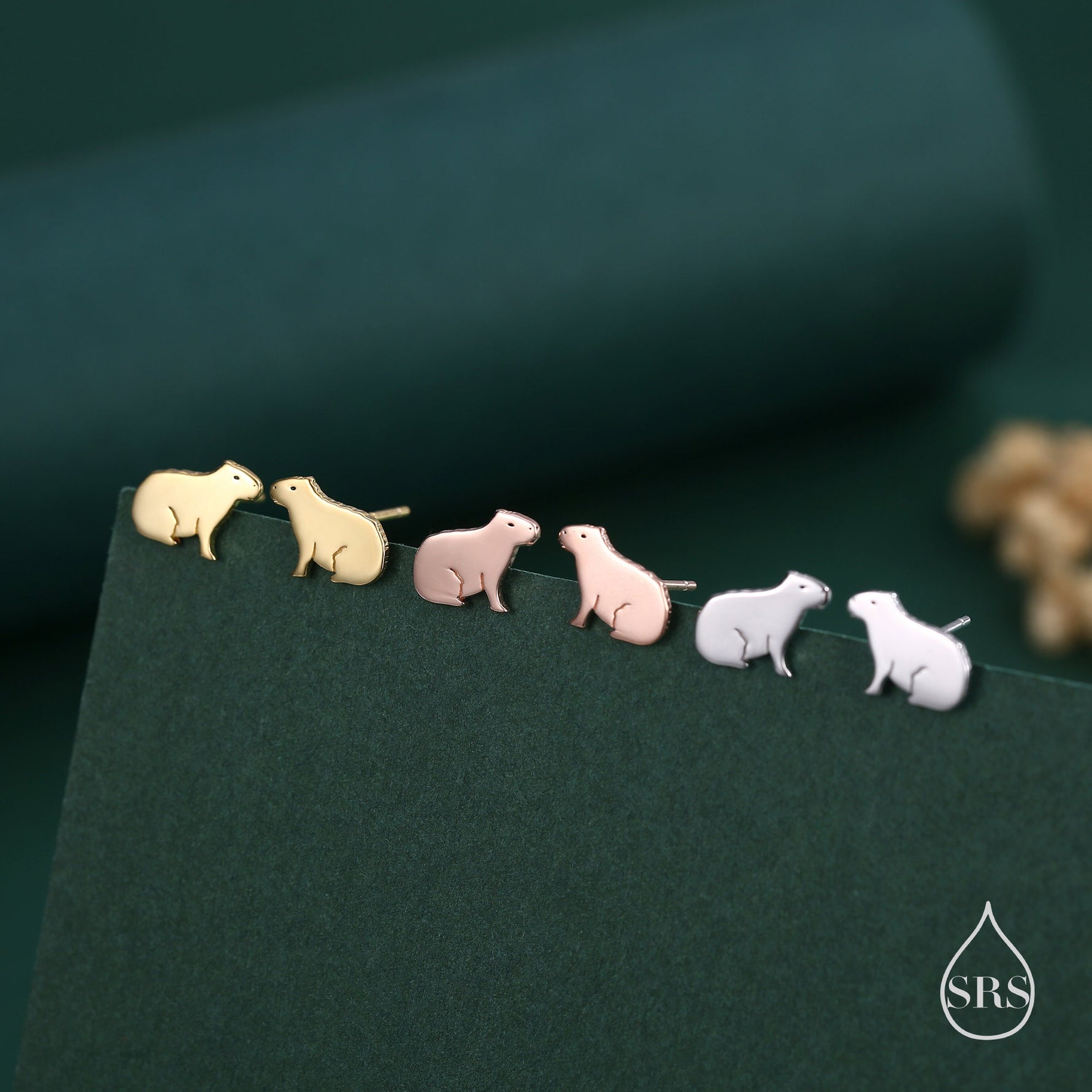 Sitting Capybara Stud Earrings in Sterling Silver - Silver, Gold or Rose Gold - Cute Animal Earrings - Pantanal Animal - Fun, Whimsical