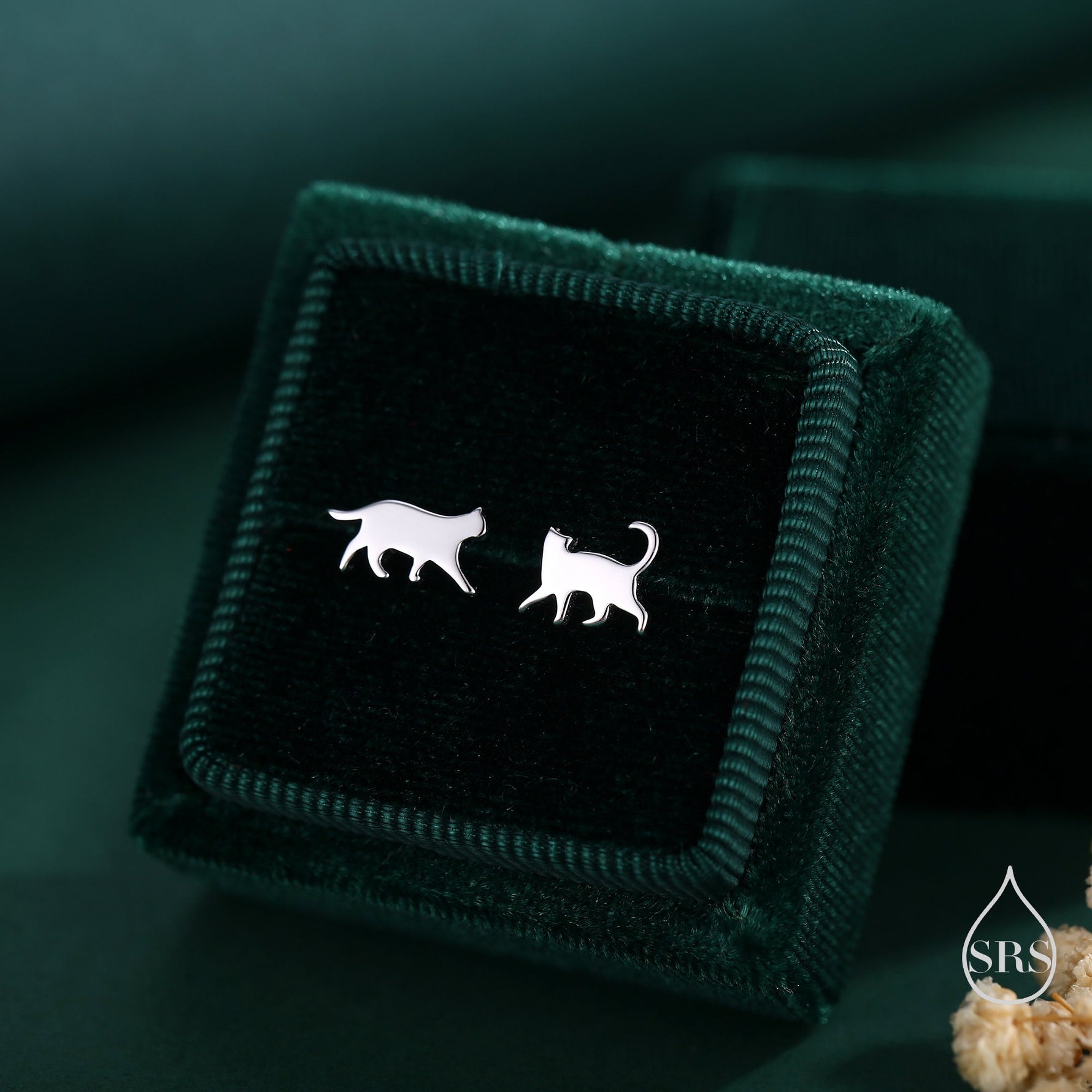 Sterling Silver Asymmetric Cat 18G Screw Back Stud Earrings