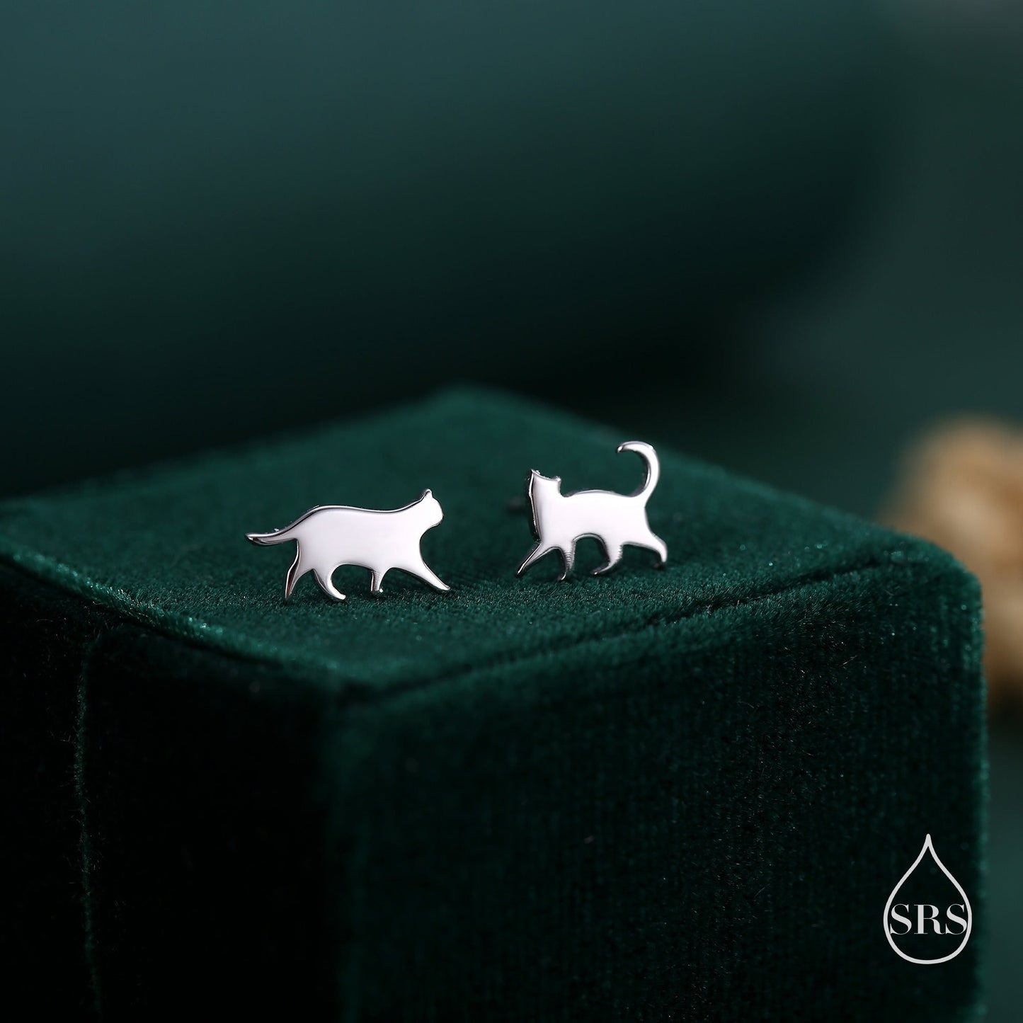 Tiny Mismatched Cat Stud Earrings in Sterling Silver, Silver or Gold or Rose Gold, Cute Cat Asymmetric Earrings, Minimalist Cat Earrings