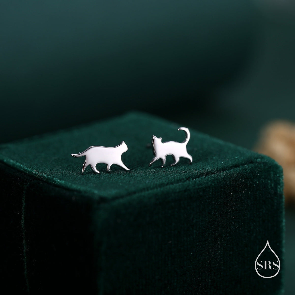 Sterling Silver Asymmetric Cat 18G Screw Back Stud Earrings