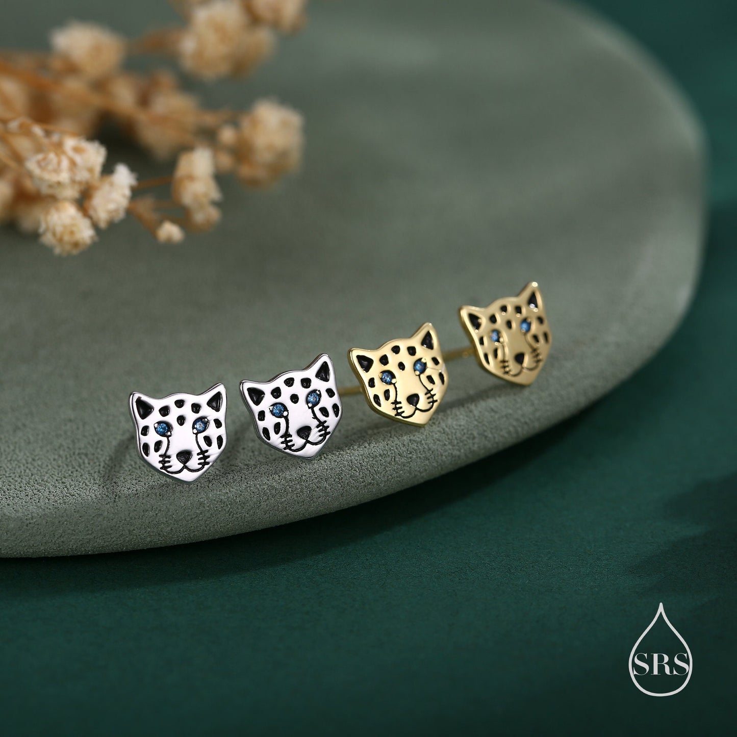 Leopard Stud Earrings in Sterling Silver, Silver or Gold, Leopard Face Earrings, Animal Earrings, Nature Inspired