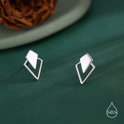 Art Deco Inspired Small Rhombus Stud Earrings in Sterling Silver, Silver or Gold or Rose Gold, Tiny and Delicate Triangle Rhombus Earrings