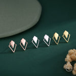 Art Deco Inspired Small Rhombus Stud Earrings in Sterling Silver, Silver or Gold or Rose Gold, Tiny and Delicate Triangle Rhombus Earrings