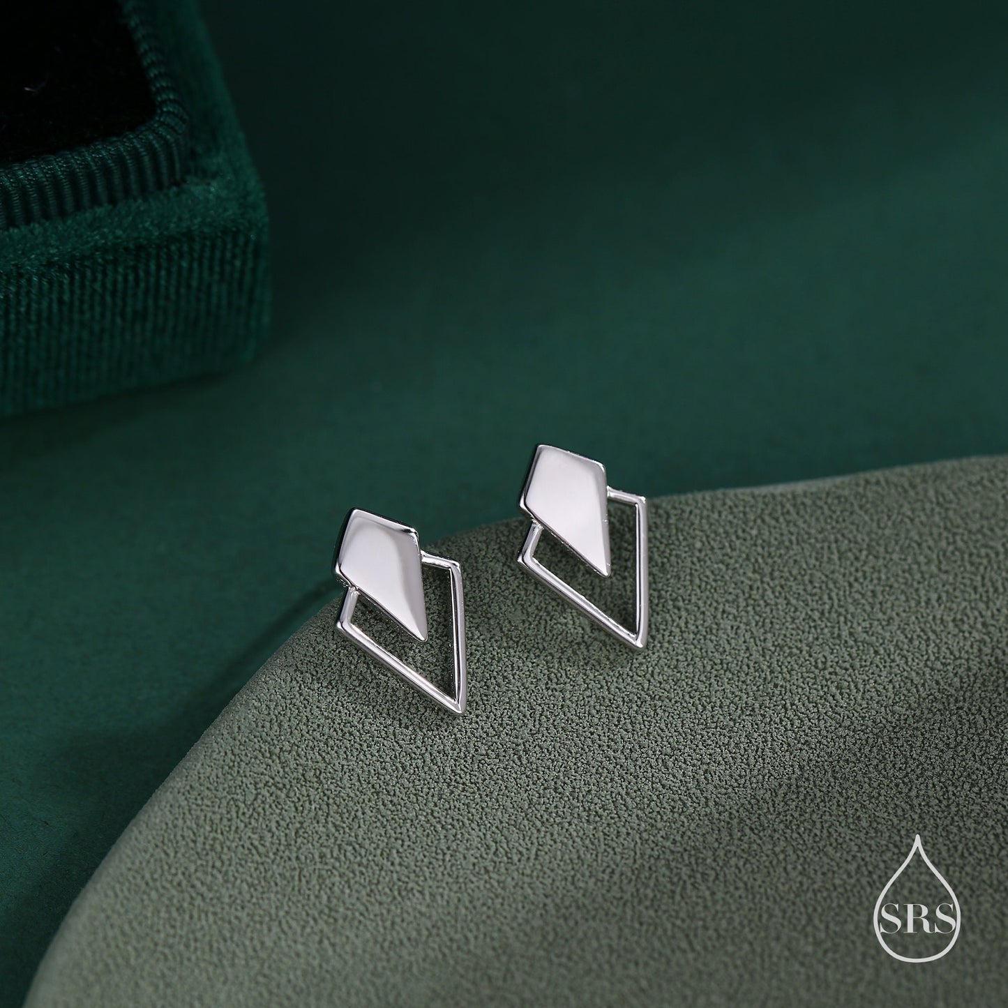 Art Deco Inspired Small Rhombus Stud Earrings in Sterling Silver, Silver or Gold or Rose Gold, Tiny and Delicate Triangle Rhombus Earrings