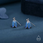 Sterling Silver Enamel Bluebell Flower Drop Stud Earrings, Dainty Dangle Bluebell Flower Earrings, Snowdrop Earrings, Spring Flowers