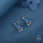 Sterling Silver Enamel Bluebell Flower Drop Stud Earrings, Dainty Dangle Bluebell Flower Earrings, Snowdrop Earrings, Spring Flowers