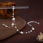 Sterling Silver Pearl Beaded Bracelet with Sparkly Disk Chain, Silver or Gold, Genuine Freshwater Pearls, Natural Pearl Bracelet