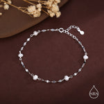 Sterling Silver Pearl Beaded Bracelet with Sparkly Disk Chain, Silver or Gold, Genuine Freshwater Pearls, Natural Pearl Bracelet